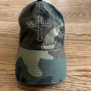Ladies Camo Baseball Cap with Bling Cross